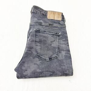 Zara Mid Rise Skinny Camouflage Patterned Print Denim Jeans Raw Hem Size 40 US8